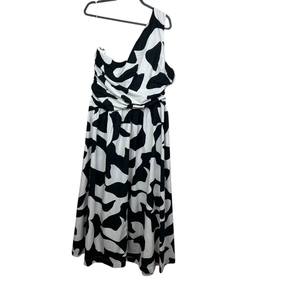 NEW Abercrombie & Fitch Black + White Abstract One Shoulder Cut Out Maxi Dress